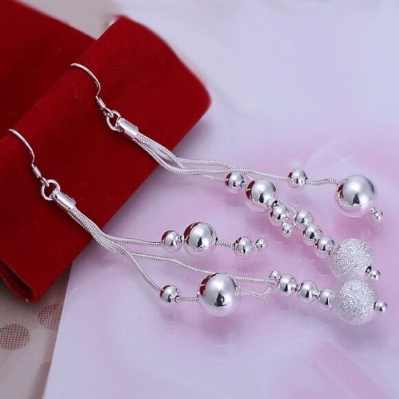 Giavanna Dangles Sterling Silver Bead Ball Drop Array Earrings Gift Boxed - Picture 2 of 7